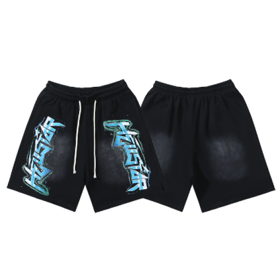 Hellstar Distressed Casual Shorts with Washed and Splattered Ink